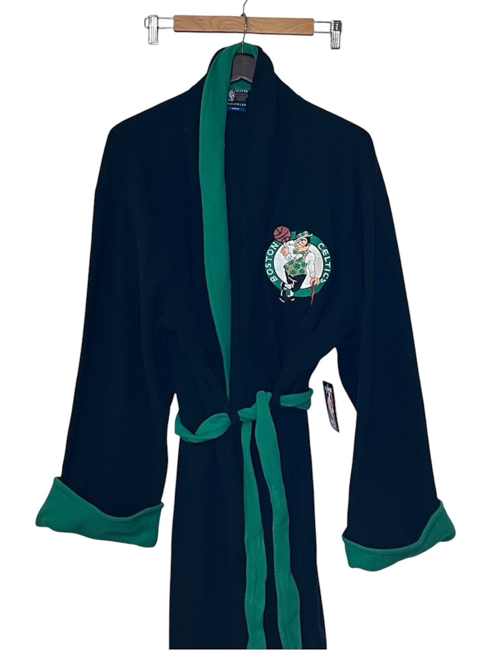 NWT NBA Boston Celtics Fleece Belted Bathrobe Embroidered Patch Size XL